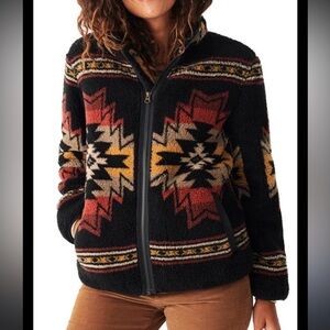 Faherty Black and Red Patterned Teddy Jacket